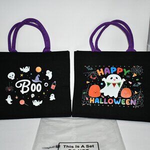 Bulyoou 2 Pack Halloween Glow in the Dark Canvas Candy Tote Bags, Reusable, Tric